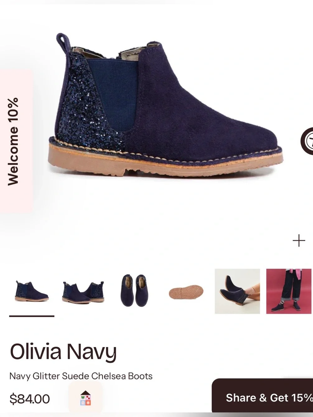 Childrenchic Navy Suede w Glitter Chelsea Boots size 37
